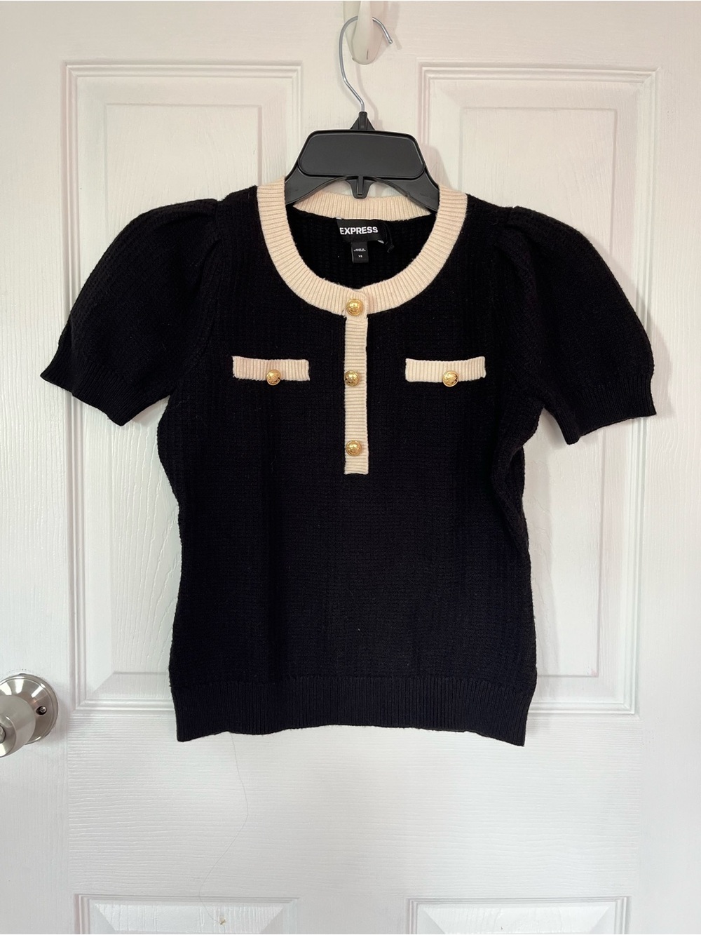 NEW Express Black Knit Top with Gold Buttons size XS